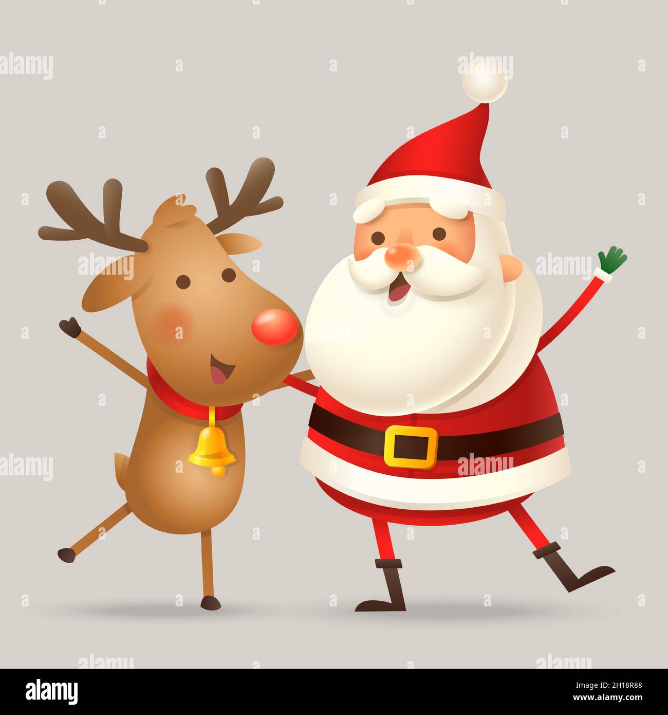 Cute friends Santa Claus and Reindeer celebrate Christmas holidays ...