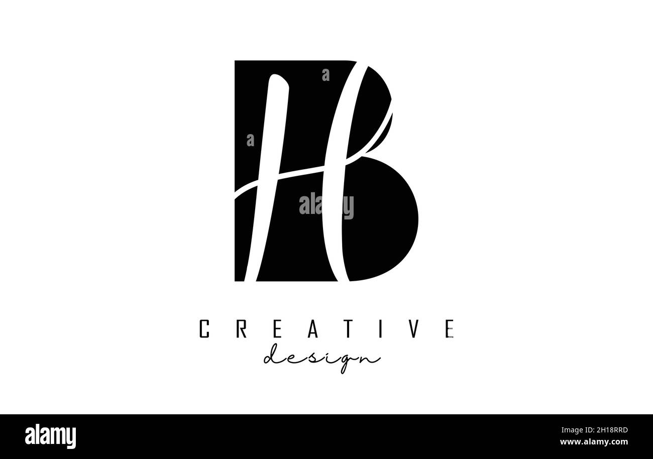 Letters BH b h Logo with a minimalist design. Letters B and H with geometric and handwritten typography. Creative Vector Illustration with letters B a Stock Vector