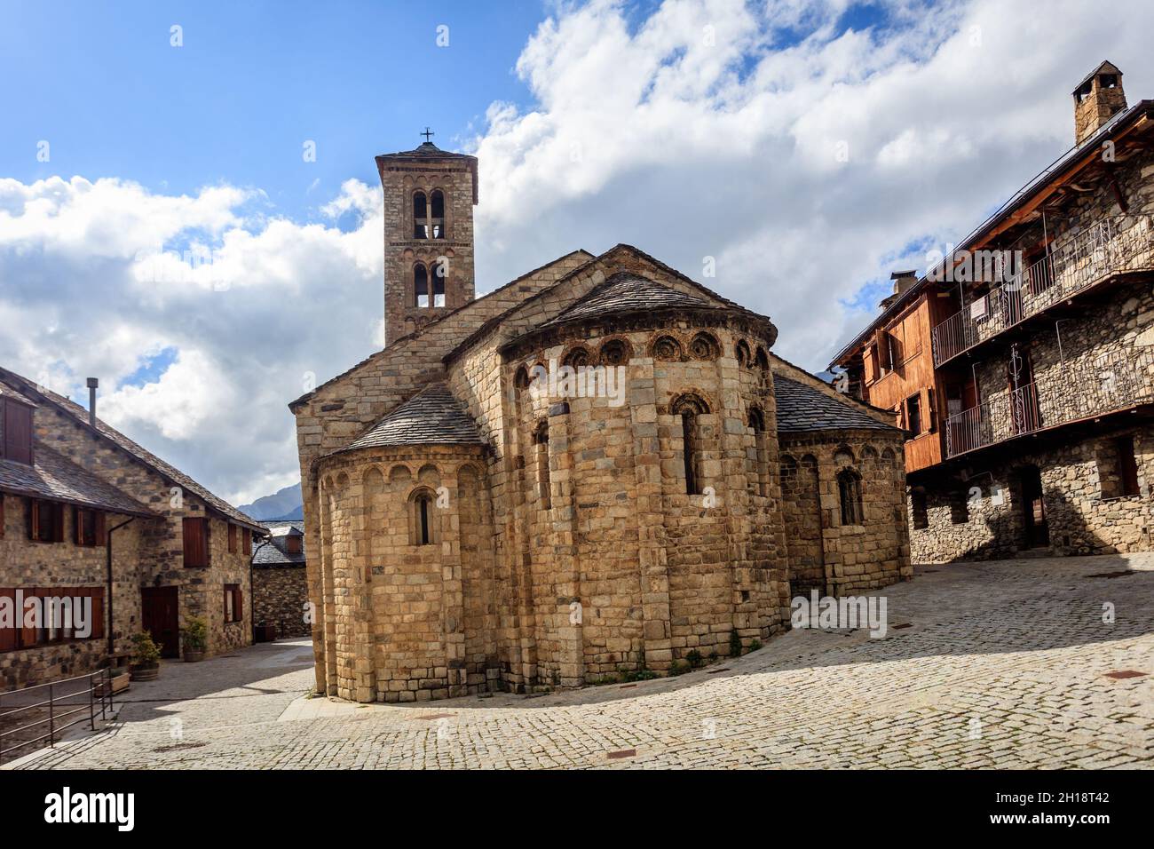 The romanesque church Santa Maria de Taull in the Boi Valle is part of the Unesco World Heritage. Catalunya. Spain. Stock Photo