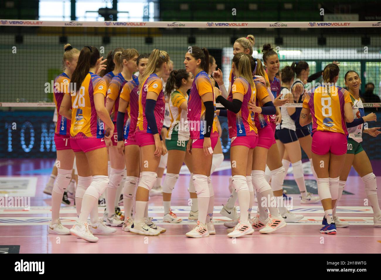 Vero Volley Monza players during Vero Volley Monza vs Reale Mutua Fenera Chieri, Volleyball Italian Serie A1 Women match in Monza (MB), Italy, October 17 2021 Stock Photo