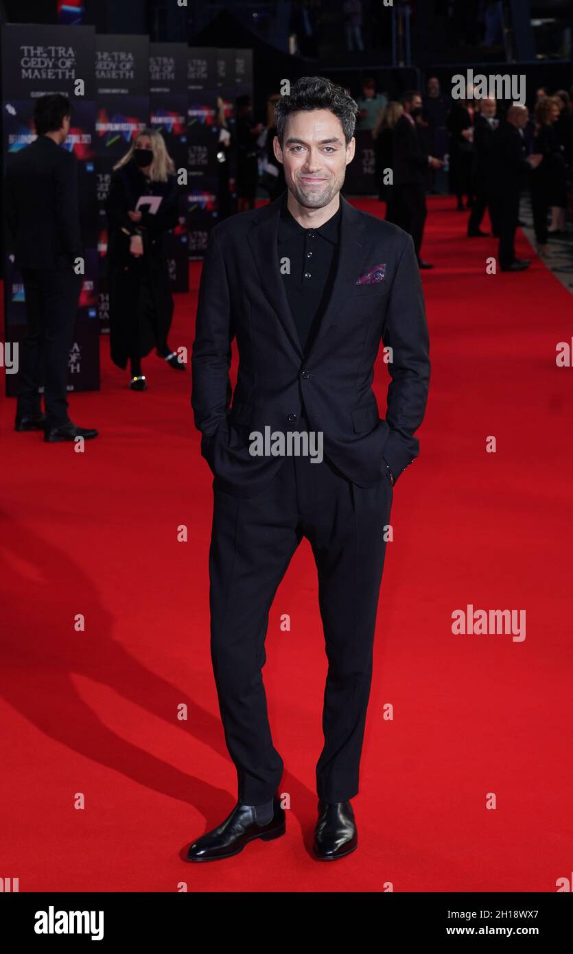 Alex Hassell arrives for the European premiere of 'The Tragedy of Macbeth', at the Royal Festival Hall in London during the BFI London Film Festival. Issue date: Sunday October 17, 2021. Stock Photo