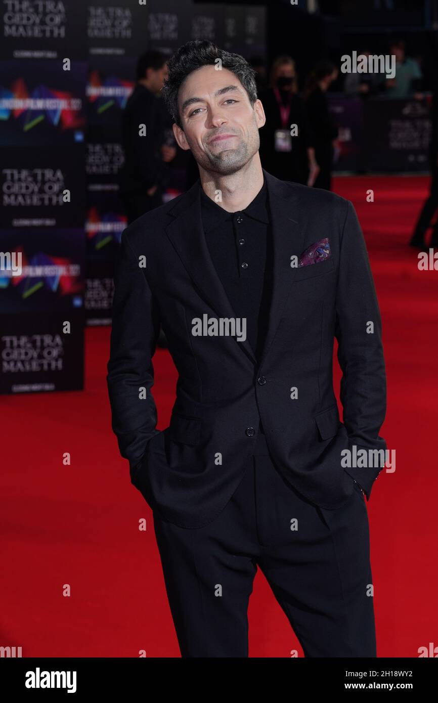 Alex Hassell arrives for the European premiere of 'The Tragedy of Macbeth', at the Royal Festival Hall in London during the BFI London Film Festival. Issue date: Sunday October 17, 2021. Stock Photo