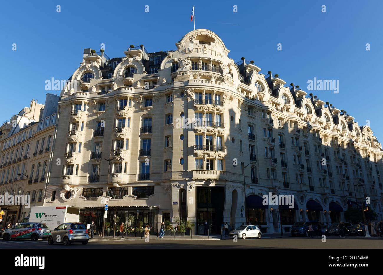 Paris, France-October 07, 2021 : The Hotel Lutetia, is one of the best-known hotels on the Left Bank in Paris, France.The Lutetia was built in 1910 in Stock Photo