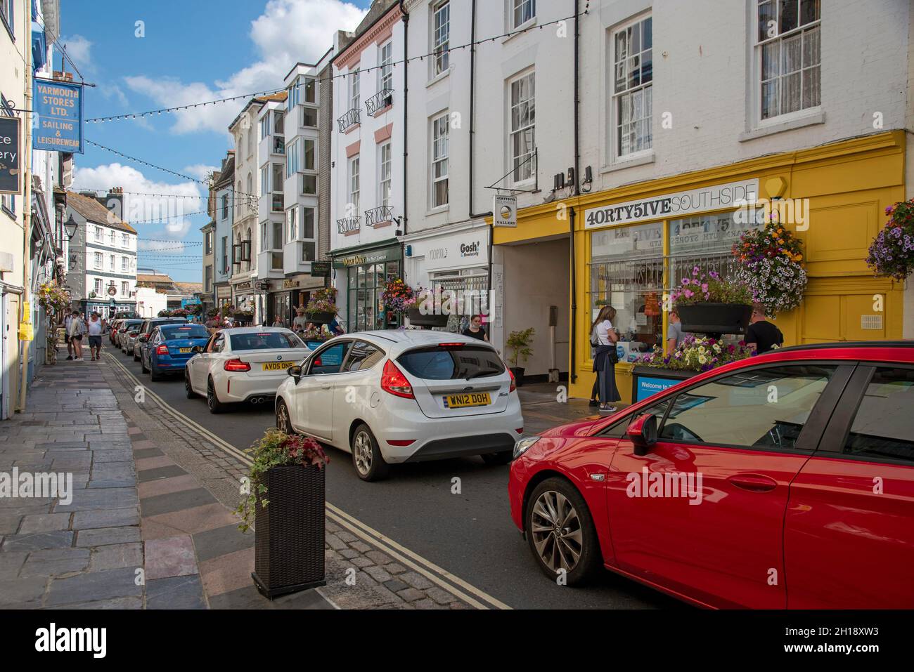 Plymouth, Devon, England, UK. 2021. Slow moving traffic on Southside Street in the Barbican area of Plymouth, UK Stock Photo