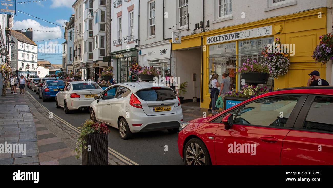 Plymouth, Devon, England, UK. 2021. Slow moving traffic on Southside Street in the Barbican area of Plymouth, UK Stock Photo