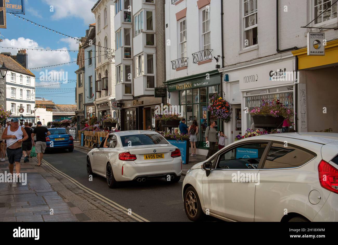 Plymouth, Devon, England, UK. 2021. Slow moving traffic on Southside Street in the Barbican area of Plymouth, UK Stock Photo