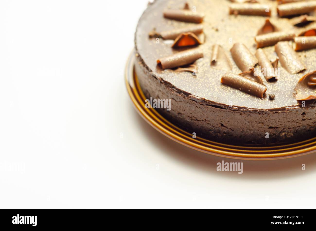 Digestive biscuit base with chocolate cheesecake and pockets of salted