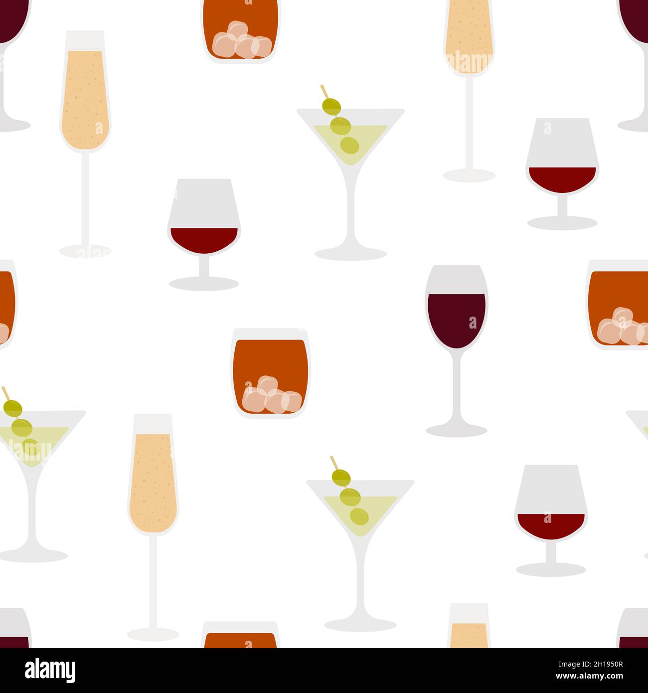 Seamless pattern of glasses with alcoholic drinks Stock Vector