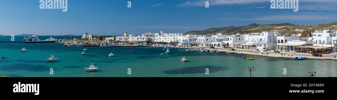 A scenic panoramic view of Antiparos town. Antiparos Island, Cyclades Islands, Greece. Stock Photo