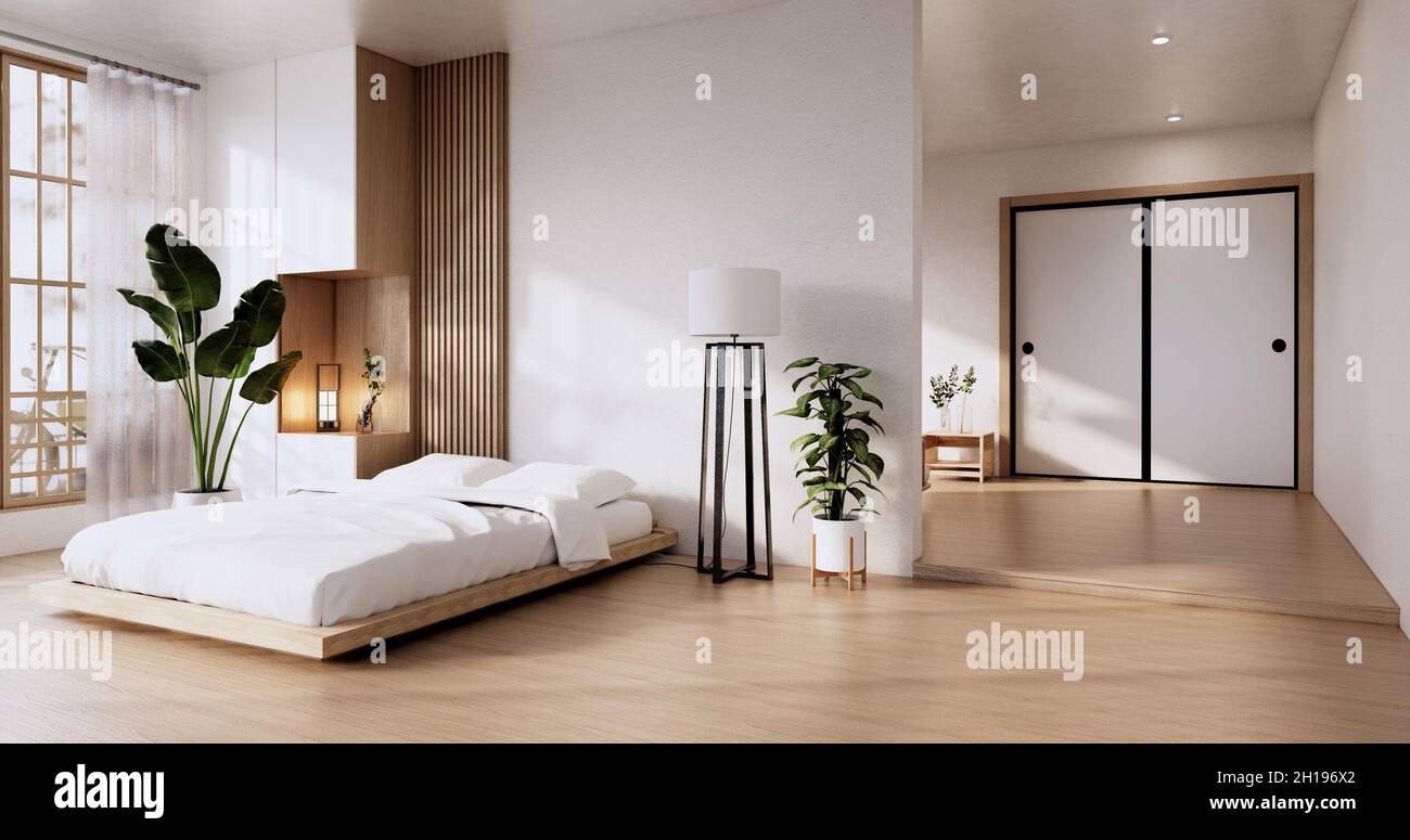 Bed room japanese design on tropical room interior and tatami mat floor ...