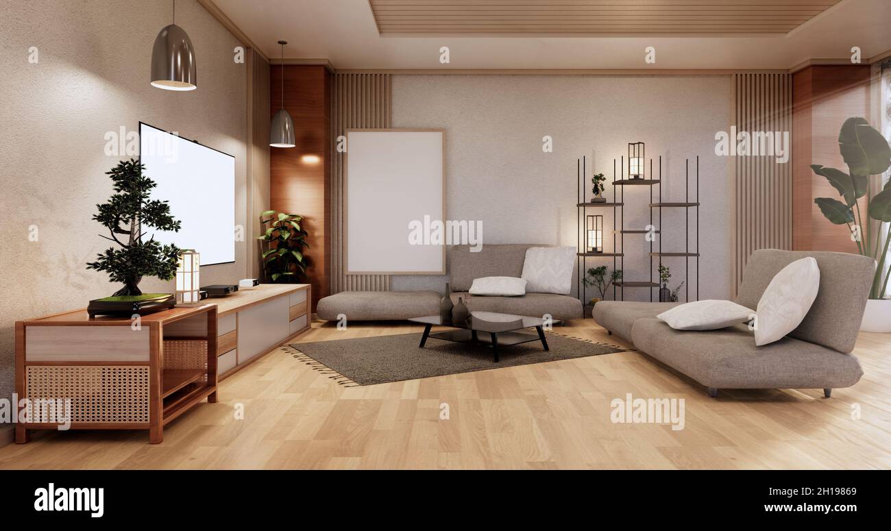Modern japanese living room interior, sofa and table on room