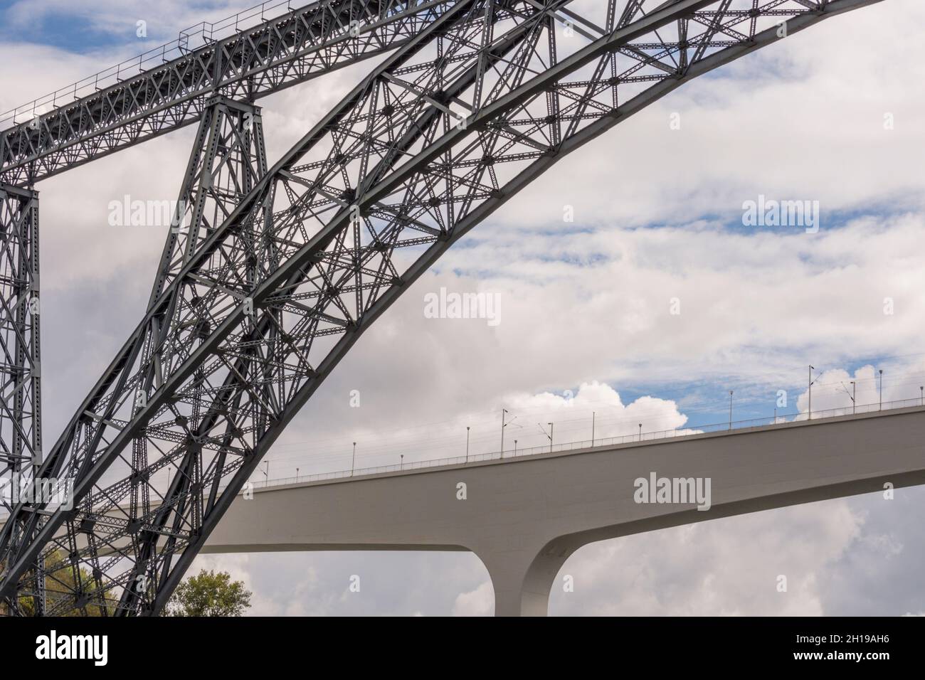 D. Maria Pia iron bridge and Sao Joao Bridge in Porto, Portugal Stock Photo