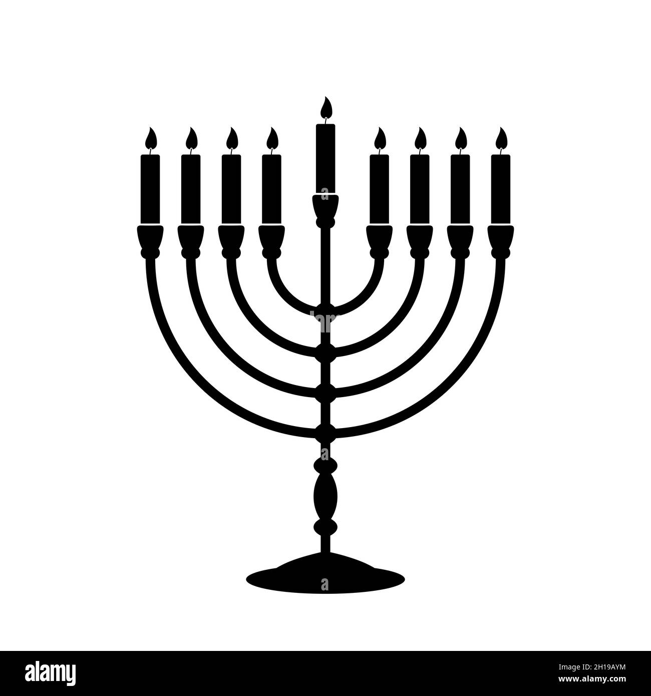 Hanukkah Menorah icon. Black religious symbol of Judaism. Vector