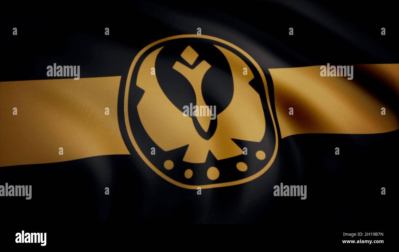 Star Wars. Galactic Federation of Free Alliances flag is waving on transparent background. Close-up of waving flag with Galactic Federation of Free Al Stock Photo