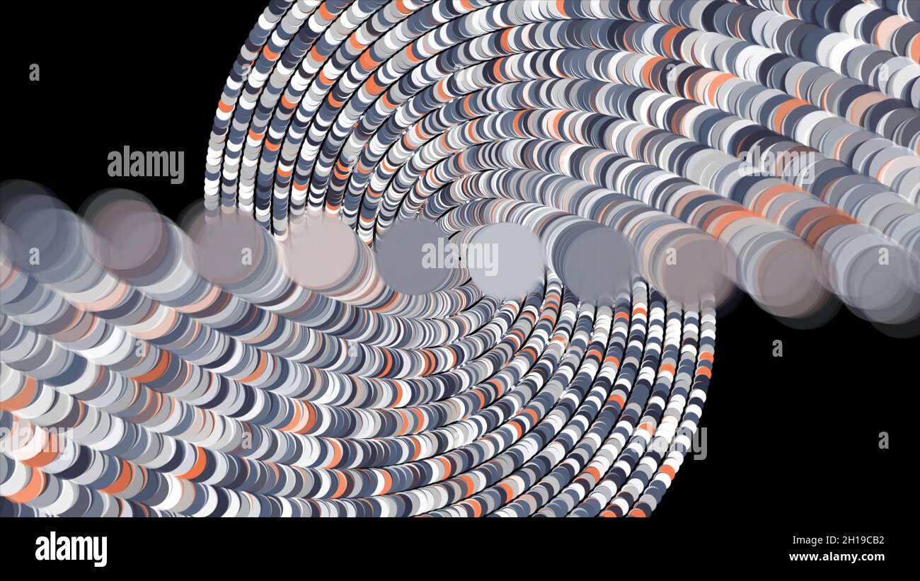 Hypnotic beautiful abstract animation of rotating 3d multicolored spirals on black background. Modern looped animation background. Stock Photo