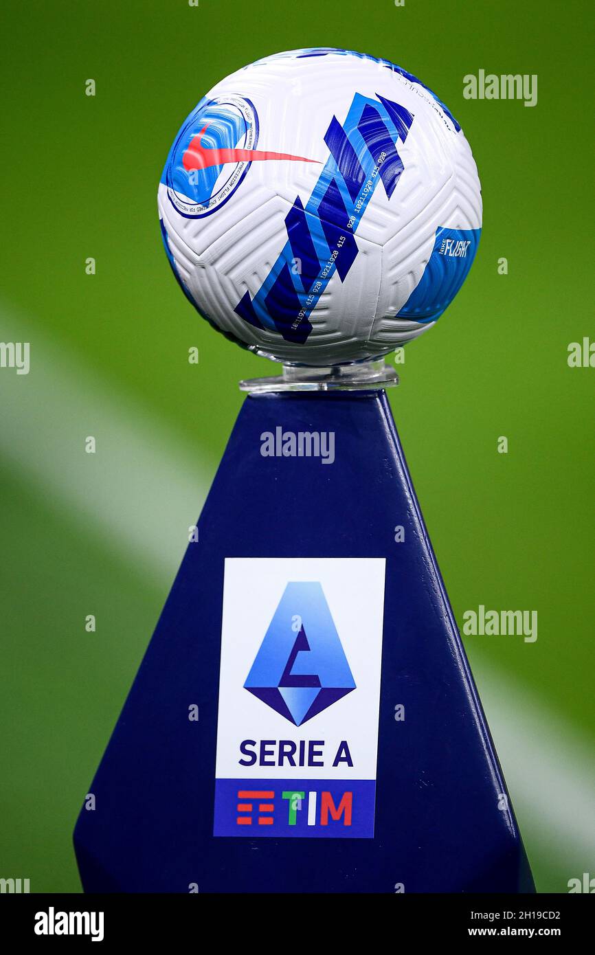 Milan, Italy. 16 October 2021. Official Serie A matchball 'Nike Flight' is seen prior to the Serie A football match between AC Milan and Hellas Verona FC. Credit: Nicolò Campo/Alamy Live News Stock Photo