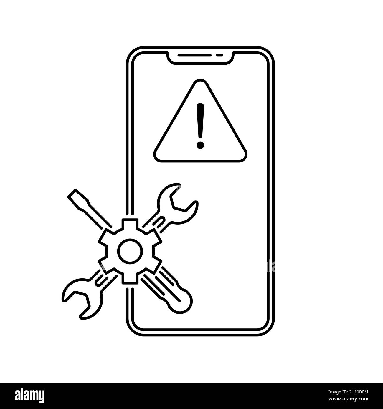 Smartphone repair icon. Screwdriver and wrench on mobile icon. Black