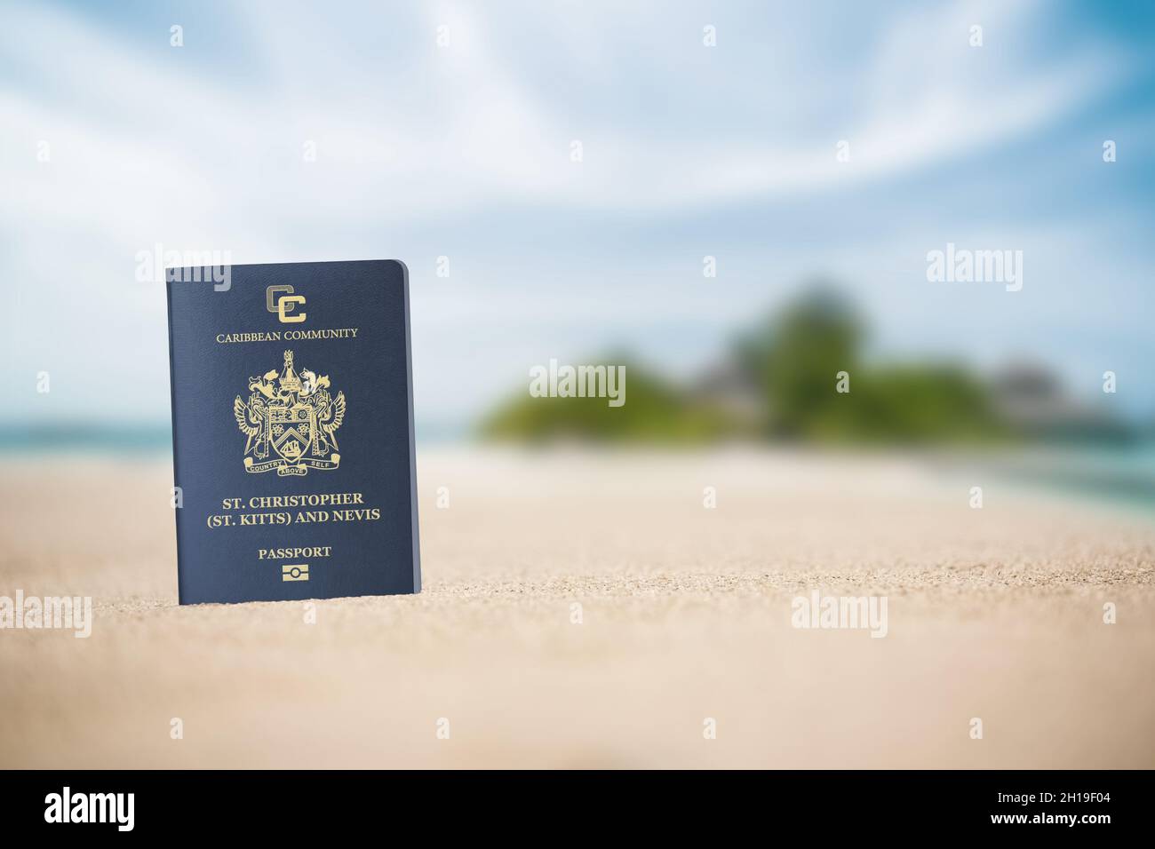 The Saint Kitts and Nevis passport is issued to citizens of Saint Kitts and Nevis for international travel. Stock Photo