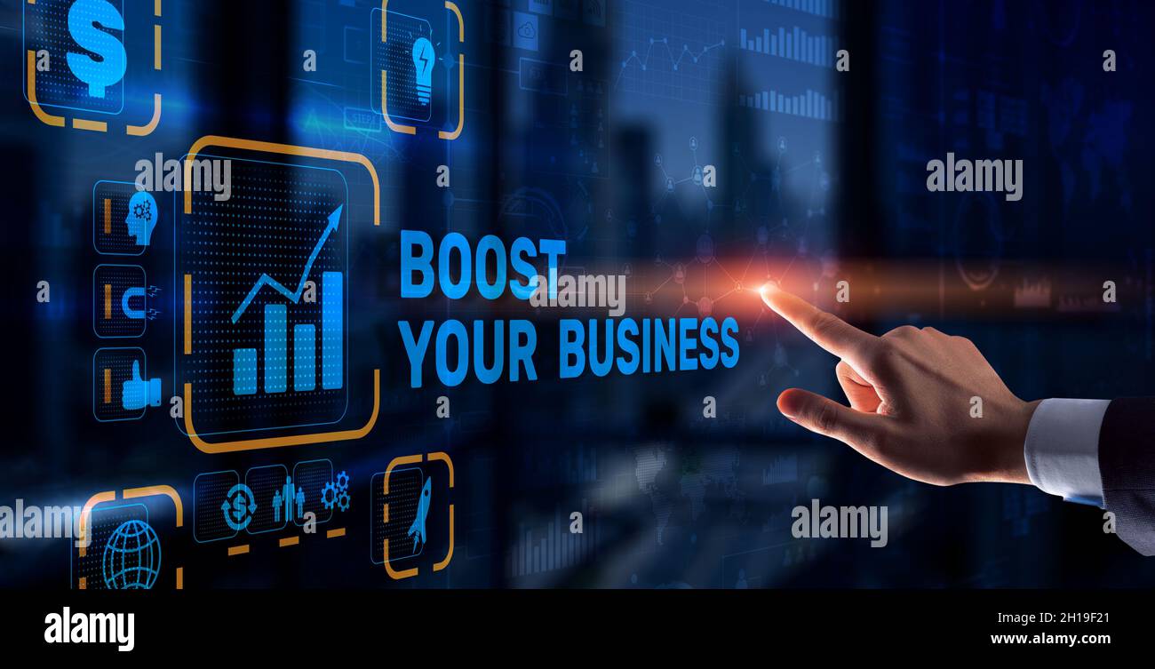 Boost your business on Virtual screen. Business Technology Internet and network concept. Stock Photo