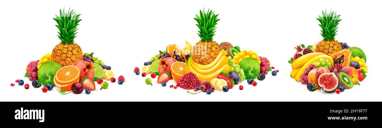 Fruits and berries isolated on white background Stock Photo