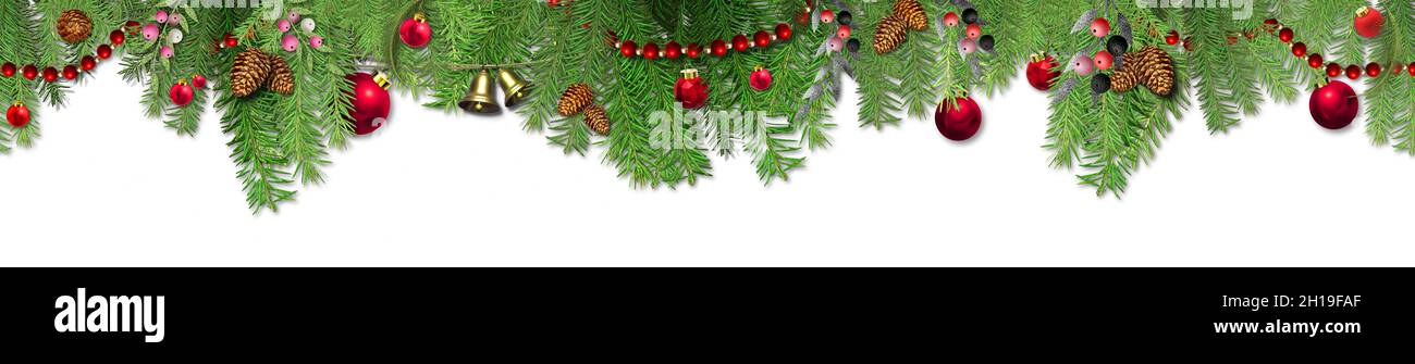 Christmas Eblast 2022 Christmas Horizontal Garland With Xmas Red Balls Baubles Over Xmas Tree  Branches On White. Isolated 2022 Holiday Template. Corporate 2022 New Year  Inv Stock Photo - Alamy