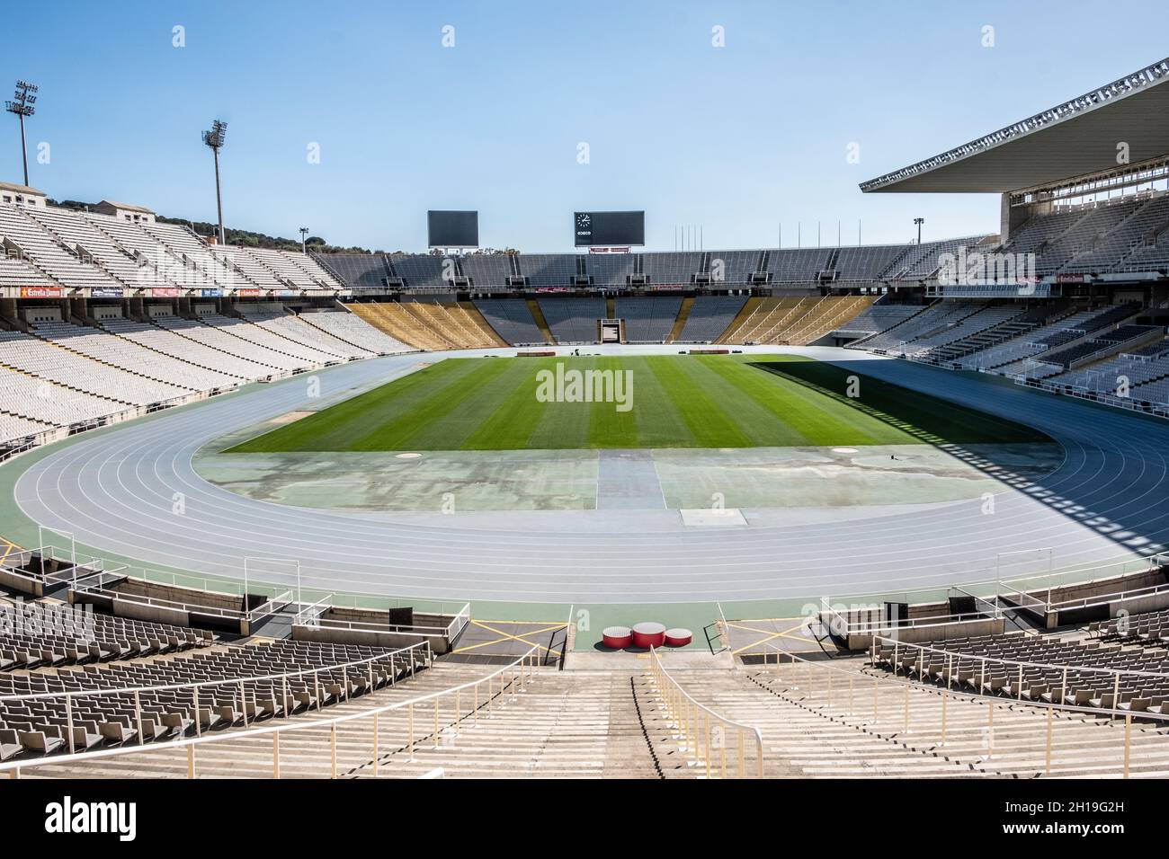 The now rarely used Lluís Companys Olympic Stadium used for the Olympics in Barcelona Stock Photo