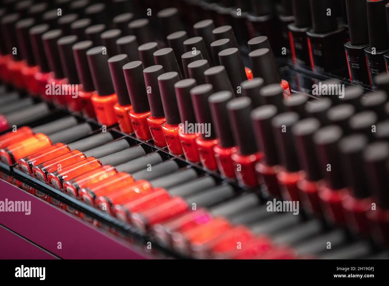 London, UK. 17th Oct, 2021. nail varnishes on display. Professional