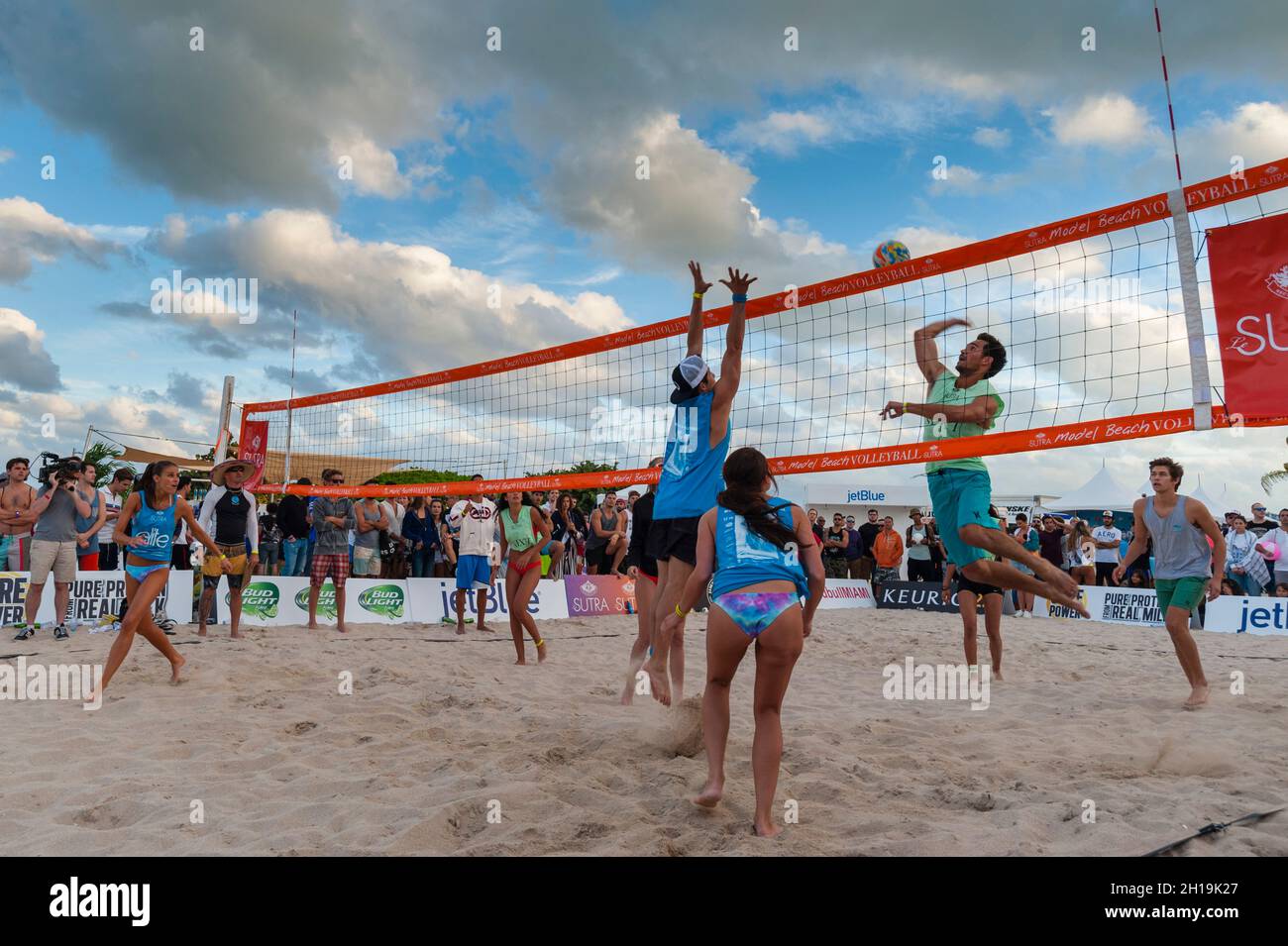 A beach volley ball match in South Beach. South Beach, Miami Beach