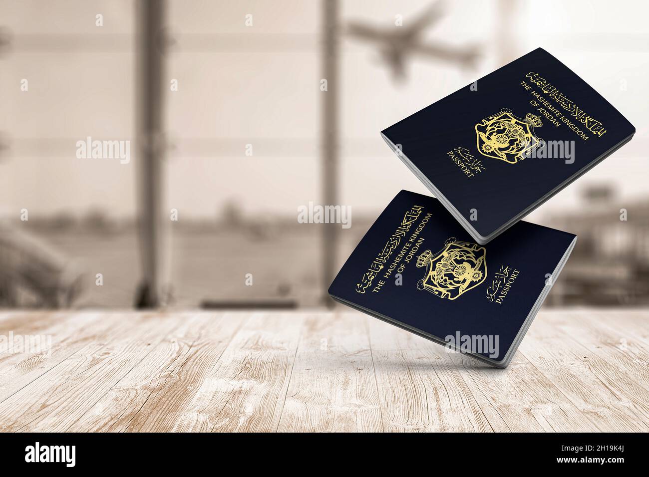 The Hashemite Kingdom of Jordan passport floats in the air, Jordanian