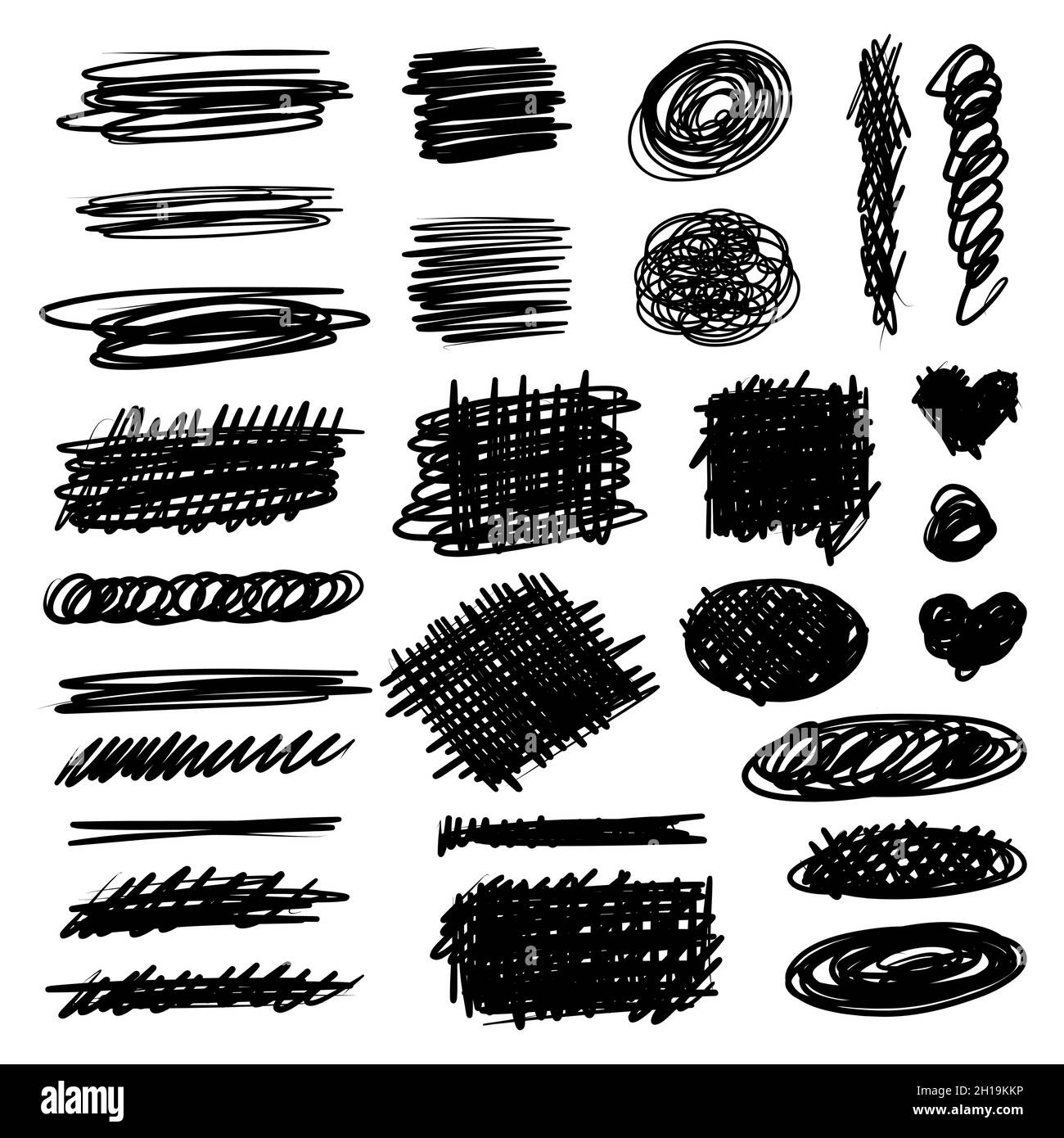 Scribble pen strokes. Doodle pencil scratch. Vector freehand shapes. Stock Vector
