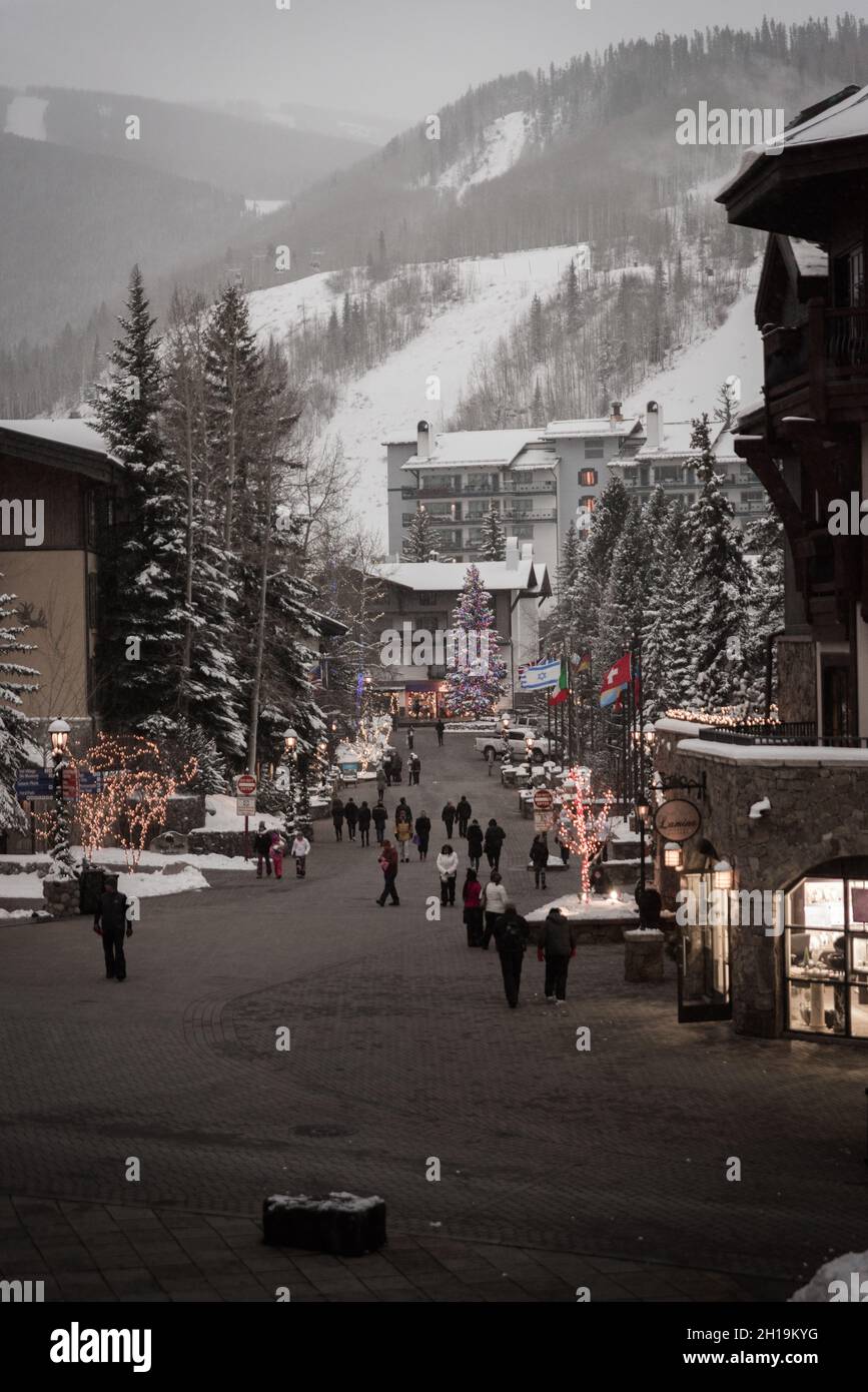 Vail Village, Colorado, during a snowfall Stock Photo Alamy
