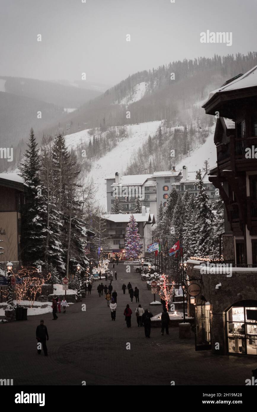 Vail Village, Colorado, during a snowfall Stock Photo Alamy