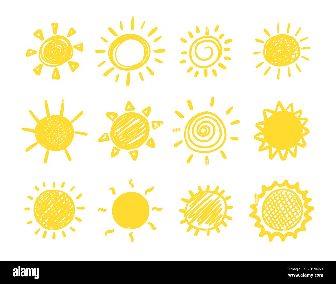 Doodle sun. Hand drawn cartoon yellow sketch sunrise. Vector cute scribble sunshine elements Stock Vector Image & Art - Alamy Doodle sun. Hand drawn cartoon yellow sketch sunrise. Vector cute scribble sunshine elements Stock Vector Image & Art - Alamy