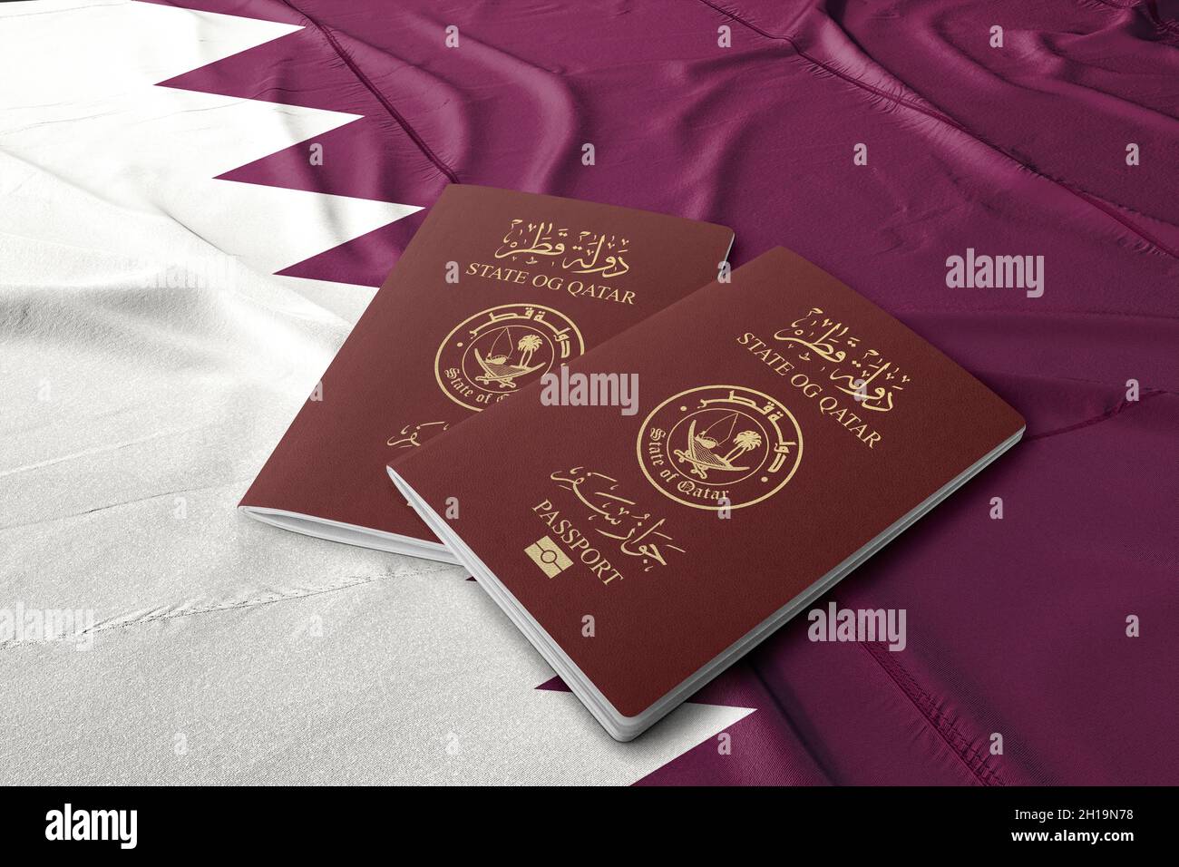 Qatar passport on the Qatari flag, the Arab Gulf State Stock Photo Alamy