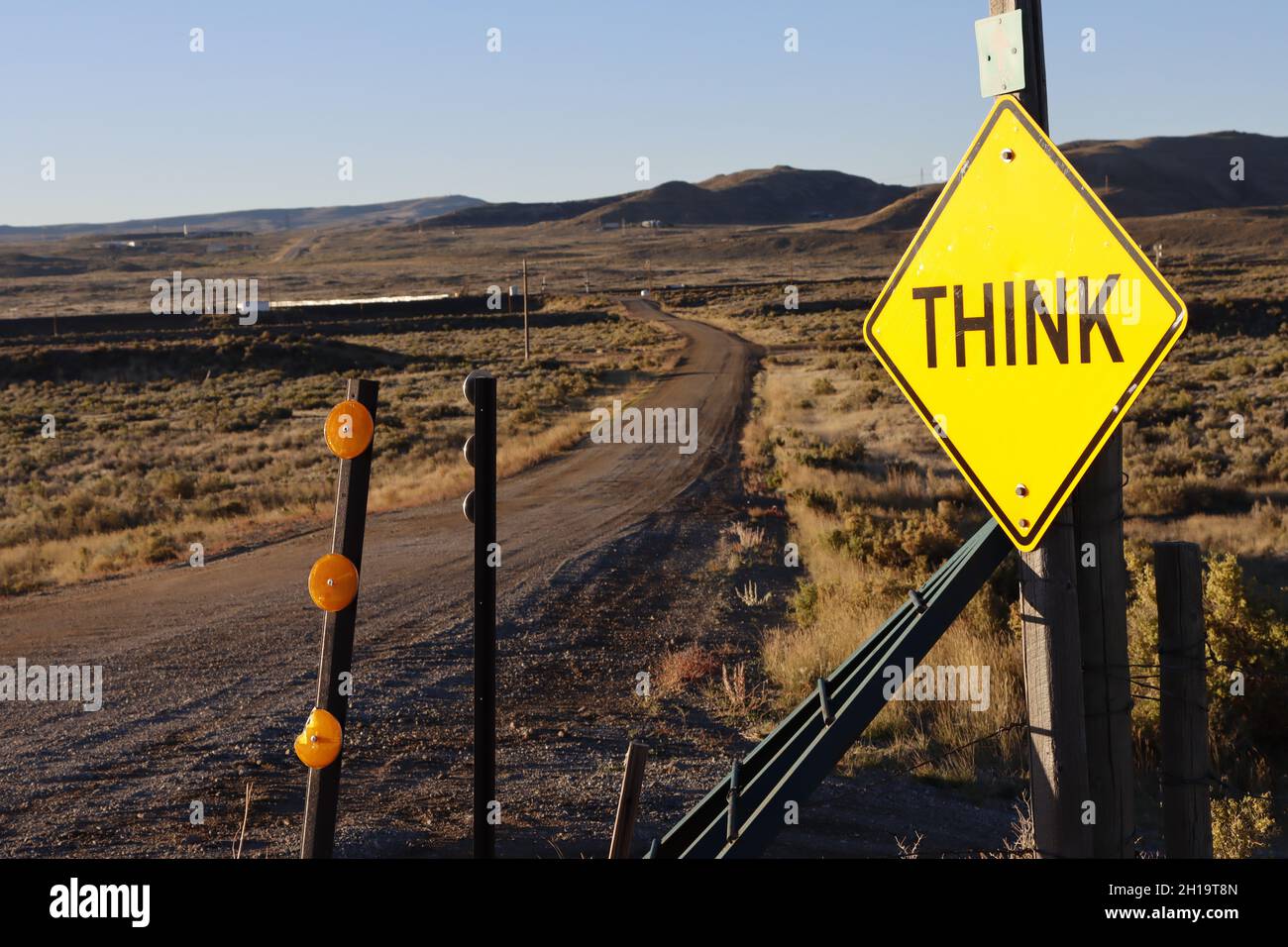 Think advisory sign on a country road Stock Photo