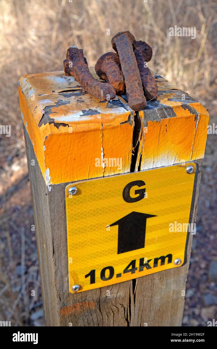 Trail marker on the Kilkivan to Kingaroy Rail Trail Stock Photo Alamy