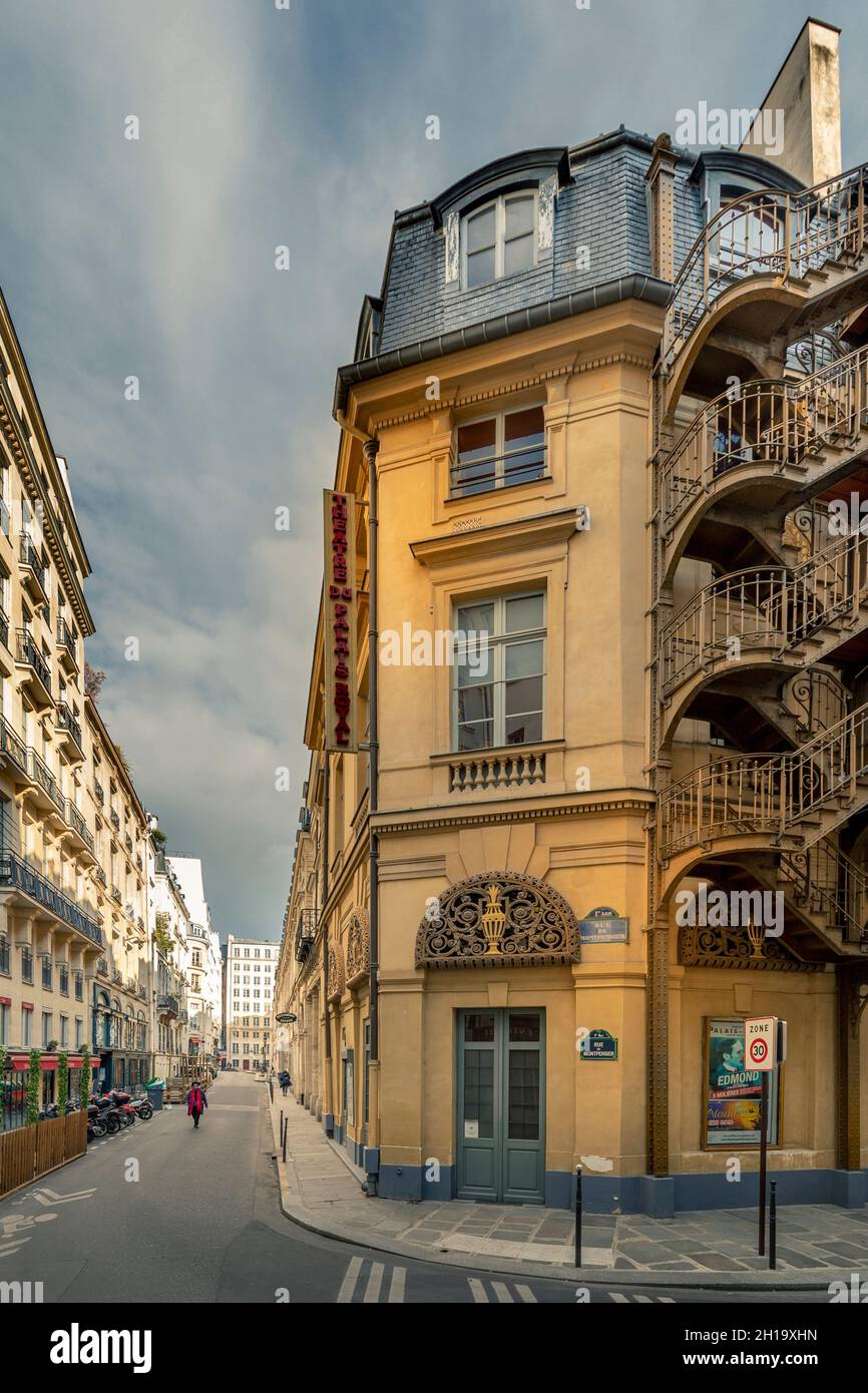 Paris, France - April 15, 2021: Entrance of Palais Royal theater, nice theater in Paris Stock Photo