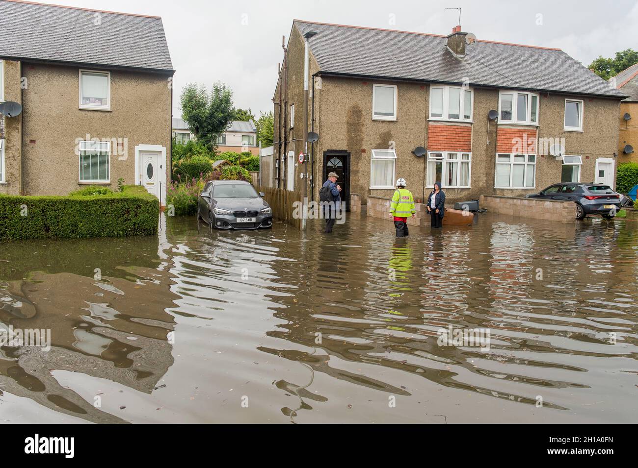 Broomfield Crescent in Edinburgh is flooded after heavy rainfall