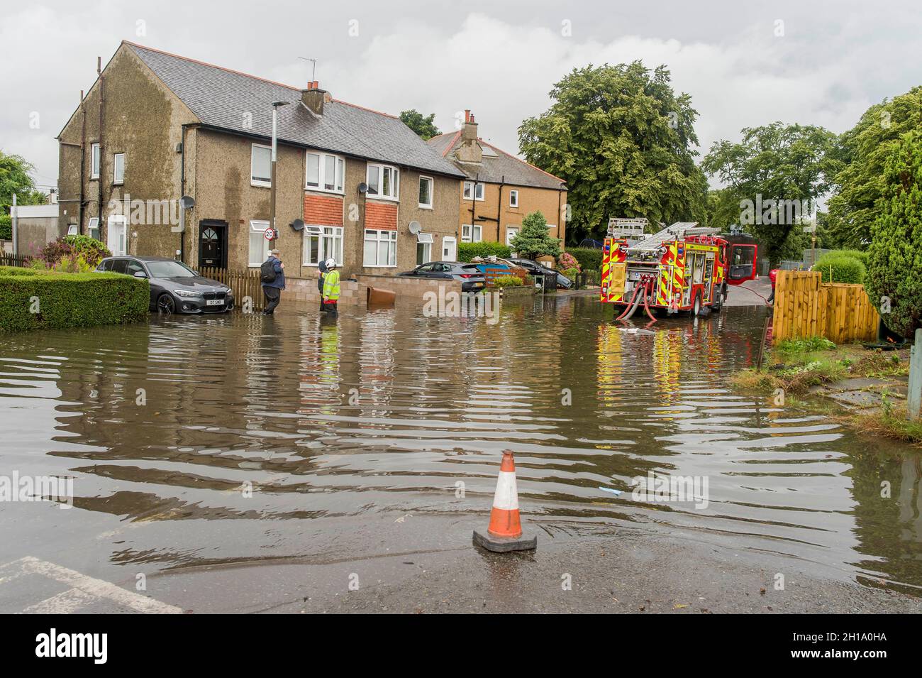 Broomfield Crescent in Edinburgh is flooded after heavy rainfall