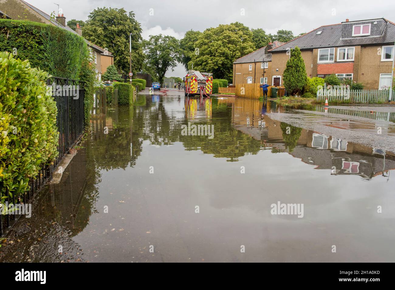 Broomfield Crescent in Edinburgh is flooded after heavy rainfall