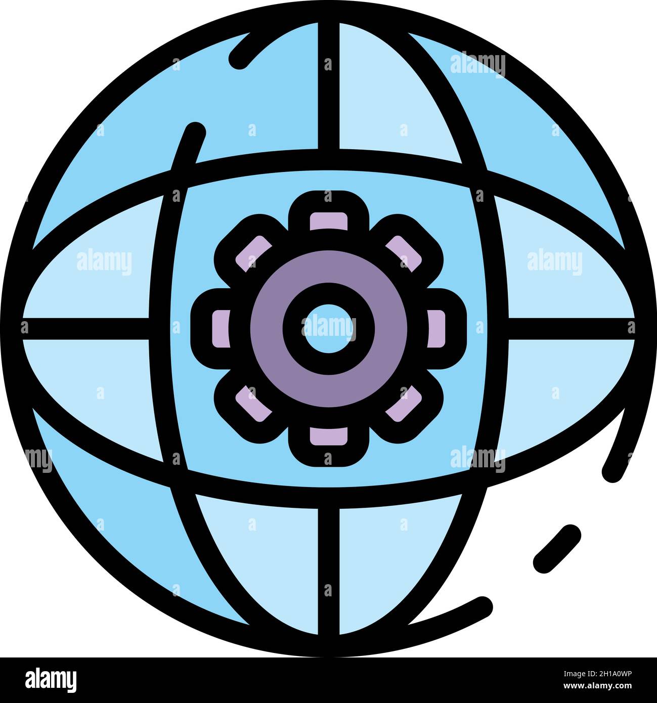 Gear global icon. Outline gear global vector icon color flat isolated ...