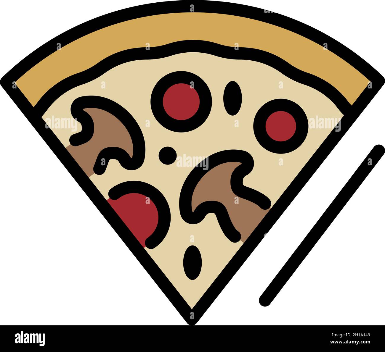 Slice of pizza with mushrooms icon. Outline slice of pizza with mushrooms vector icon color flat isolated Stock Vector