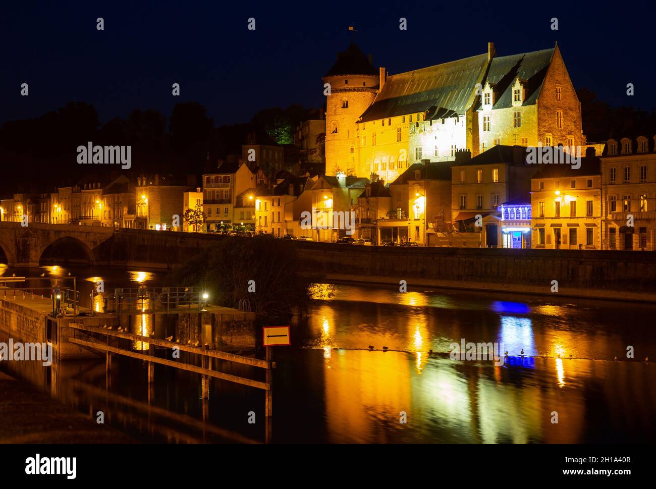 View of french city Laval at night Stock Photo - Alamy