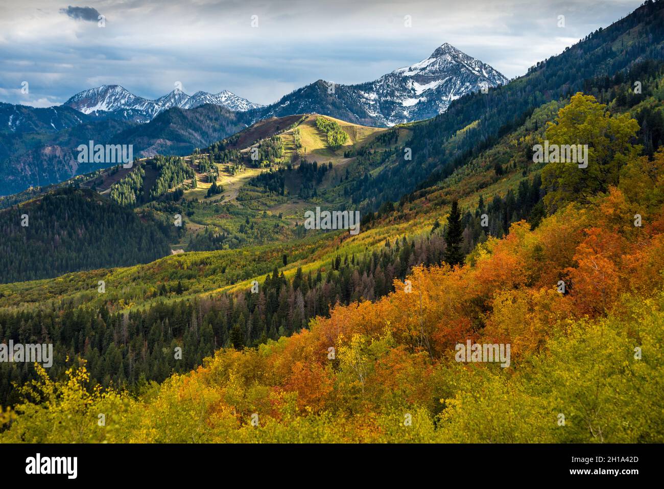 Fall at Cascade Peak and Sundance from Alpine Loop - Wasatch Mountains - Utah Stock Photo