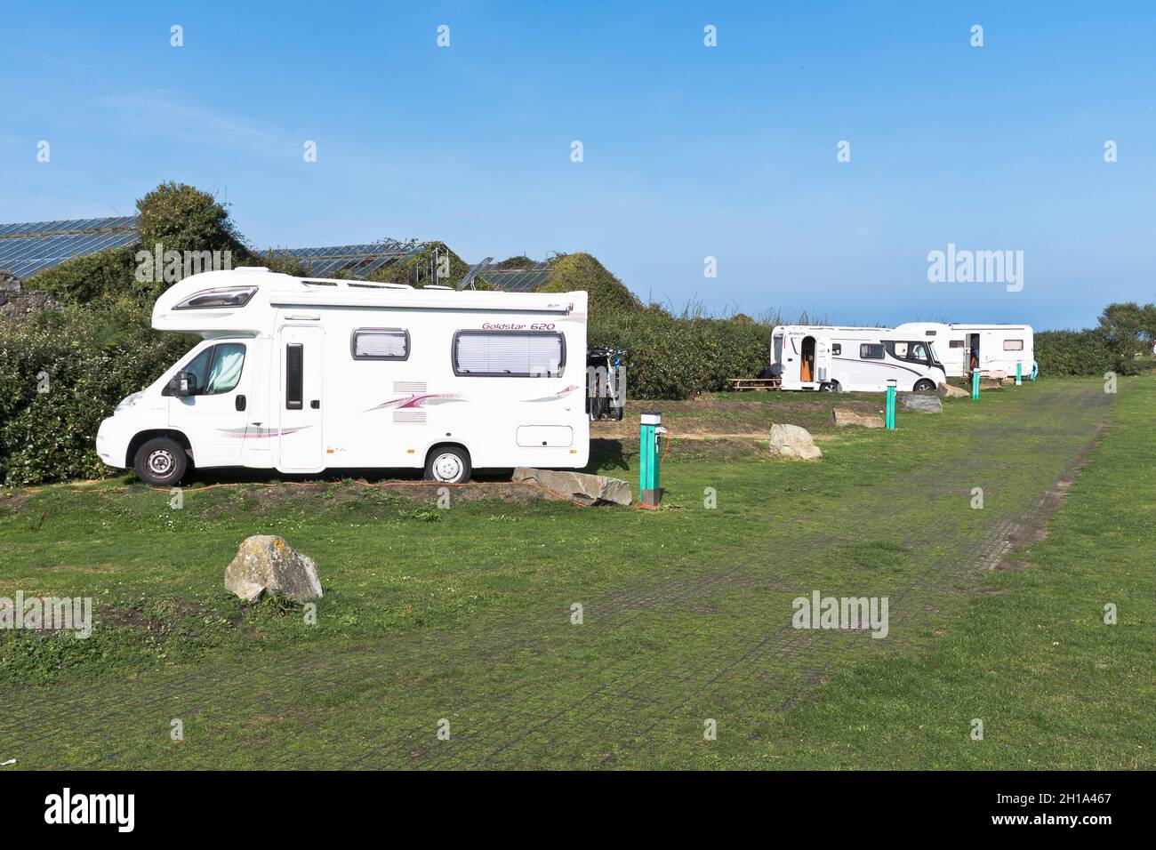 dh Beaucette Marina VALE GUERNSEY Campervan camping site camper vans holiday Stock Photo
