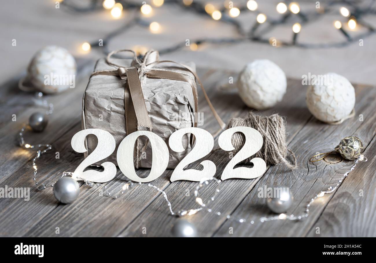 Portrait Innovations Christmas Background 2022 Festive Christmas Background With Decorative Numbers 2022 And Gift Box  Stock Photo - Alamy