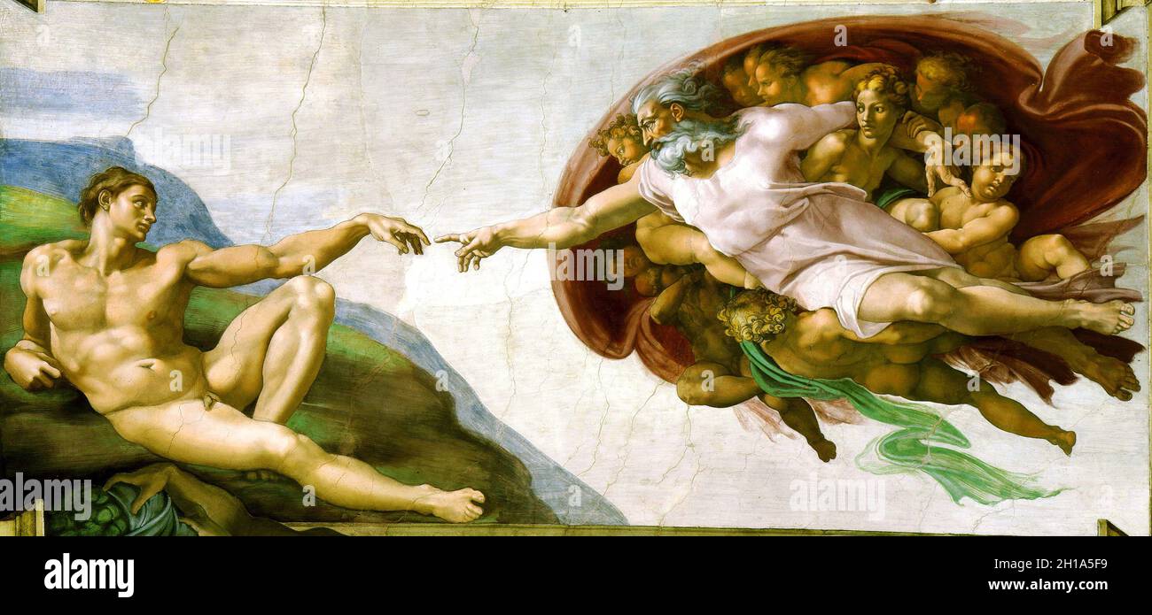 The Creation of Adam by Michelangelo Stock Photo