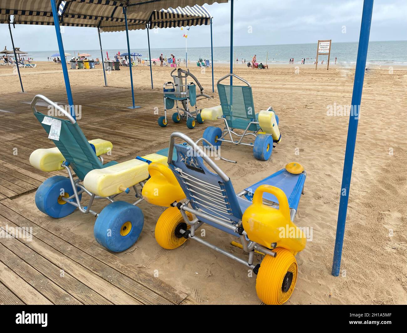 Beach wheelchairs for use by disabled beachgoers Stock Photo Alamy