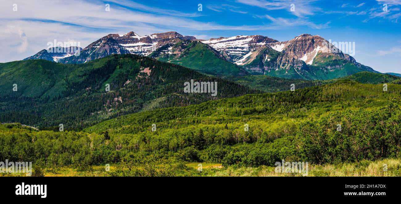 Mount Timpanogos Panorama - Wasatch Mountains - Utah Stock Photo
