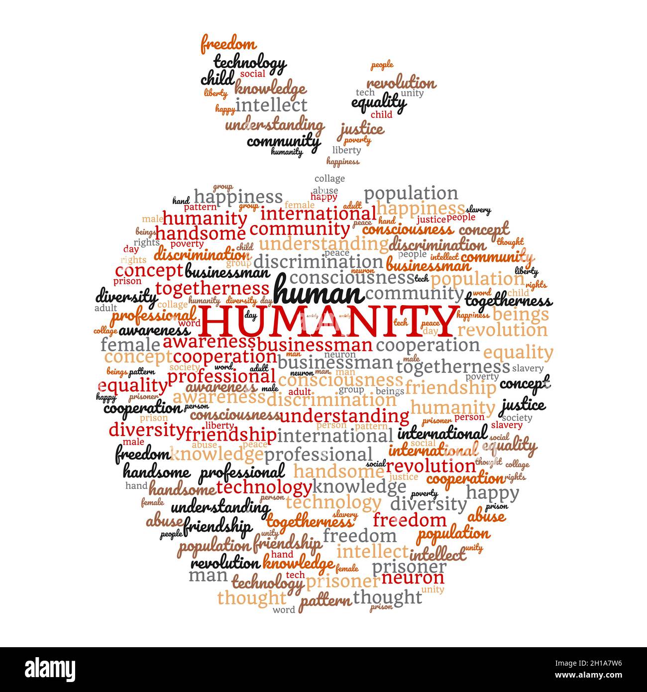 Humanity word cloud concept with apple symbol. Stock Vector